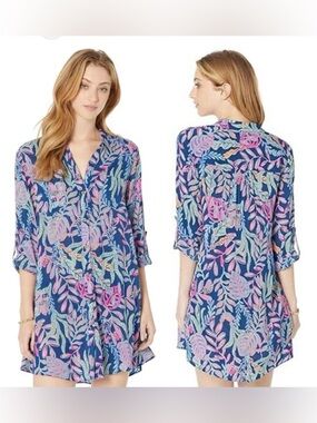 lilly pulitzer owen silk trapeze dress Lilly Pulitzer Owen Dress Size XS Trapeze Shift Embroidered Blue Gold Embellishe